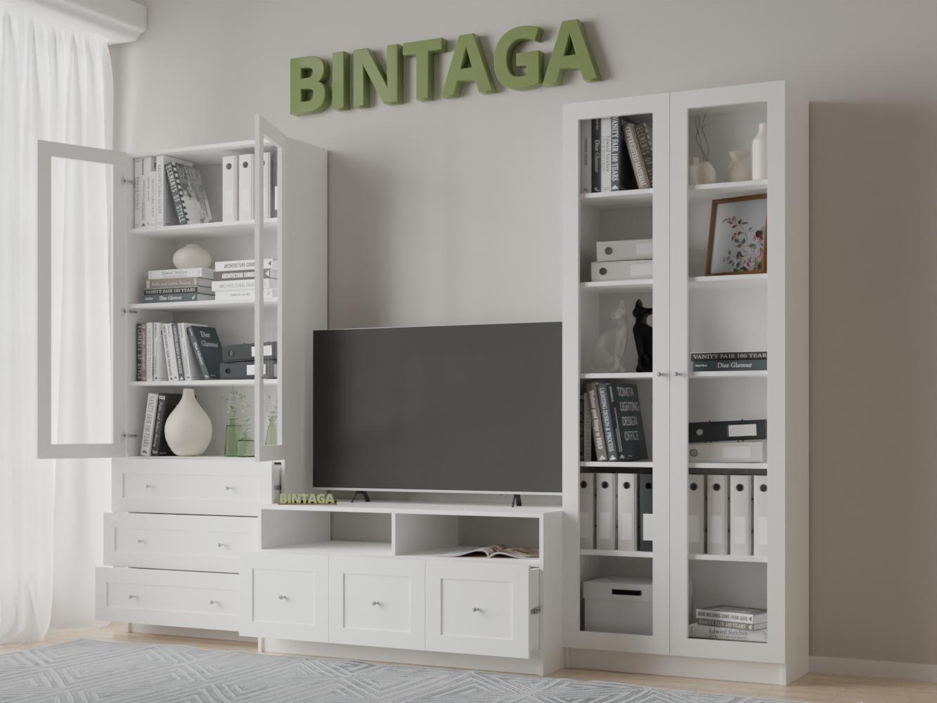 Билли 374 white ИКЕА (IKEA) с тумбой под телевизор изображение товара